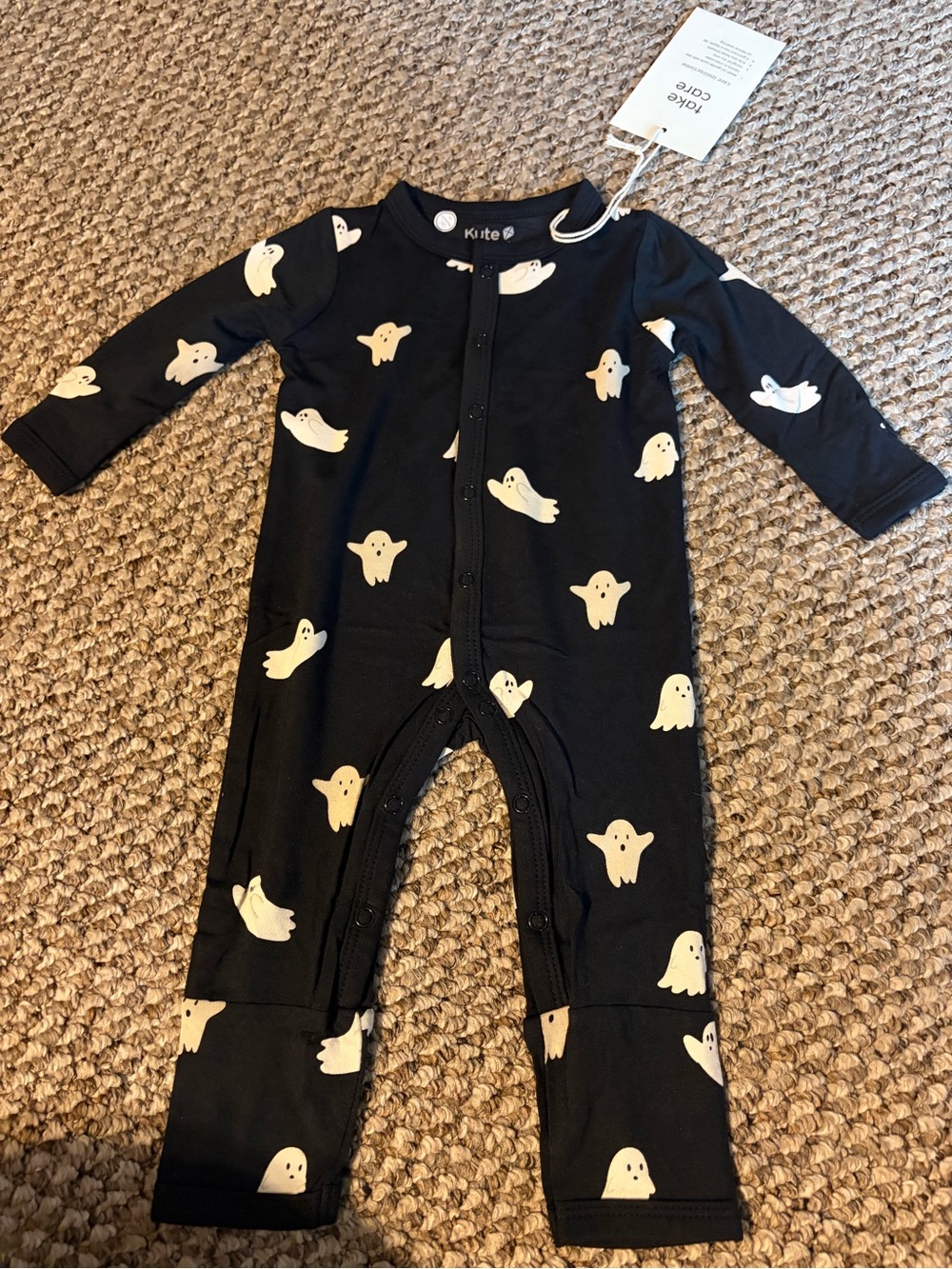 Kyte BABY Black Footed One-Piece with Cream Ghosts
